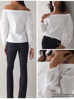 White House Black Market Off-the-Shoulder Lace Inset Top.